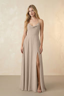 Spaghetti Straps Chiffon A-Line Bridesmaid Dress in Almond - SHE IS ME BRIDESMAID DRESSES