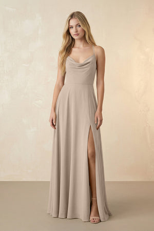 Spaghetti Straps Chiffon A-Line Bridesmaid Dress in Almond - SHE IS ME BRIDESMAID DRESSES