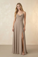 Spaghetti Straps Chiffon A-Line Bridesmaid Dress in Almond | KISSBRIDAL