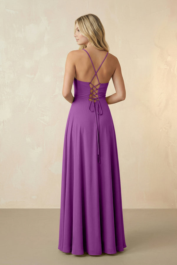 Spaghetti Straps Chiffon A-Line Bridesmaid Dress in Amethyst - SHE IS ME BRIDESMAID DRESSES
