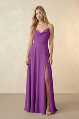 Spaghetti Straps Chiffon A-Line Bridesmaid Dress in Amethyst - KISS BRIDAL BRIDESMAID DRESSES