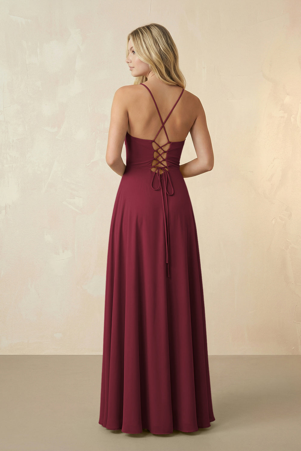 Spaghetti Straps Chiffon A-Line Bridesmaid Dress in Berry