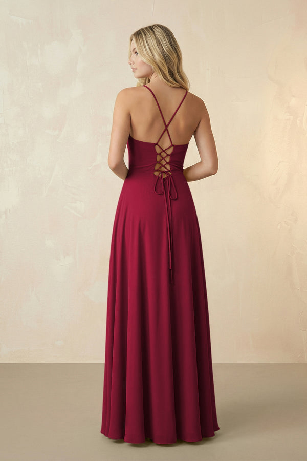 Spaghetti Straps Chiffon A-Line Bridesmaid Dress in Berry - SHE IS ME BRIDESMAID DRESSES