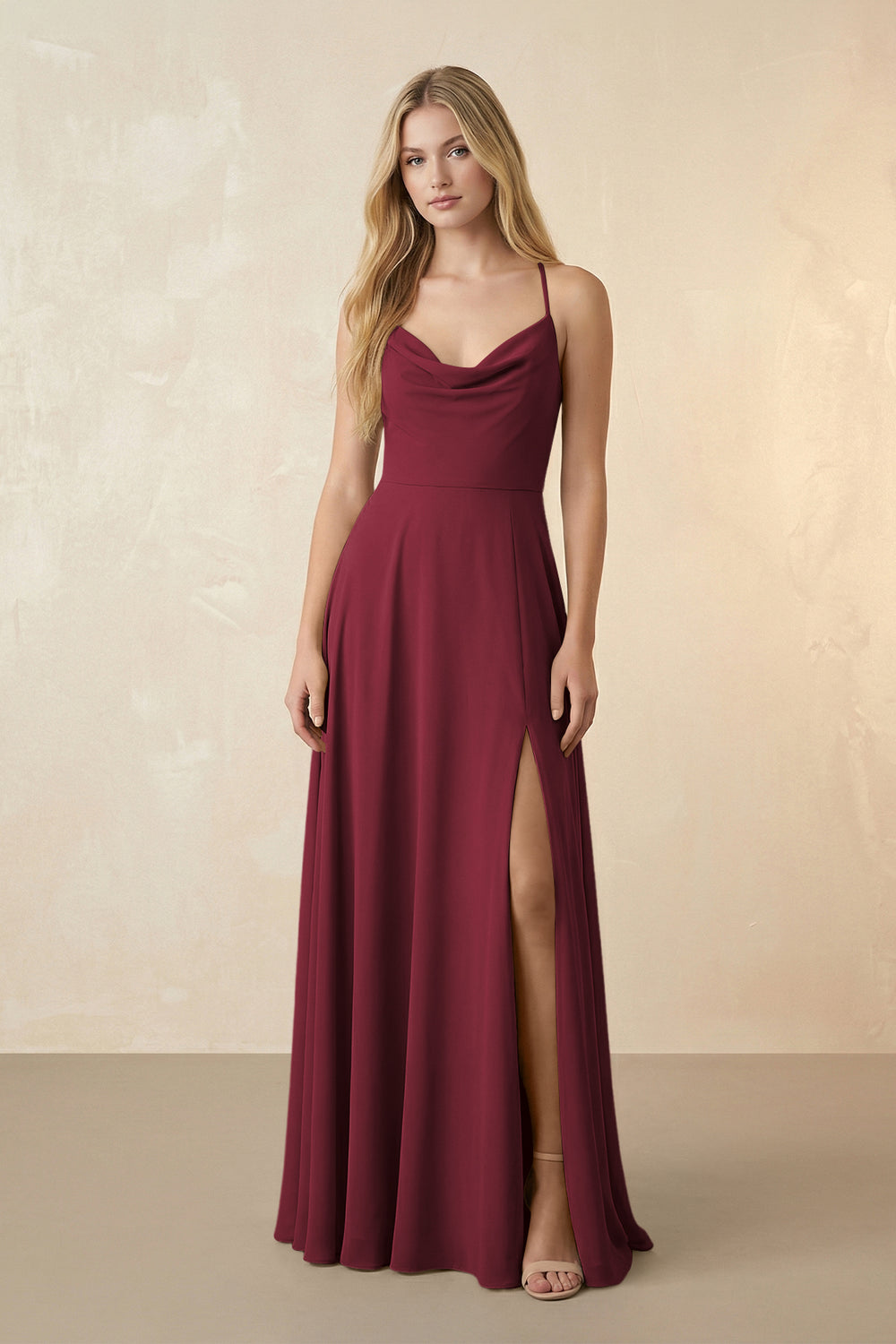 Spaghetti Straps Chiffon A-Line Bridesmaid Dress in Berry