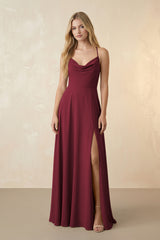 Spaghetti Straps Chiffon A-Line Bridesmaid Dress in Berry | KISSBRIDAL