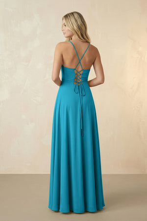 Spaghetti Straps Chiffon A-Line Bridesmaid Dress in Blue Jay - SHE IS ME BRIDESMAID DRESSES