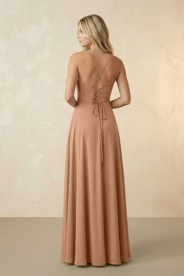 Spaghetti Straps Chiffon A-Line Bridesmaid Dress in Bronzer - SHE IS ME BRIDESMAID DRESSES