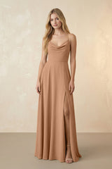 Spaghetti Straps Chiffon A-Line Bridesmaid Dress in Bronzer - KISS BRIDAL BRIDESMAID DRESSES