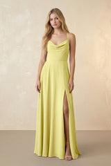 Spaghetti Straps Chiffon A-Line Bridesmaid Dress in Buttercup - KISS BRIDAL BRIDESMAID DRESSES