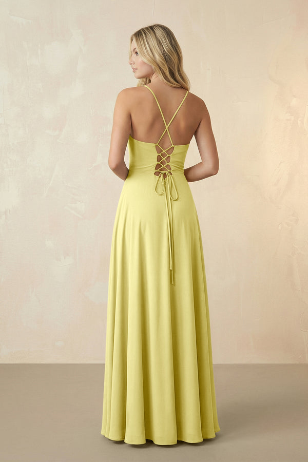 Spaghetti Straps Chiffon A-Line Bridesmaid Dress in Buttercup - SHE IS ME BRIDESMAID DRESSES