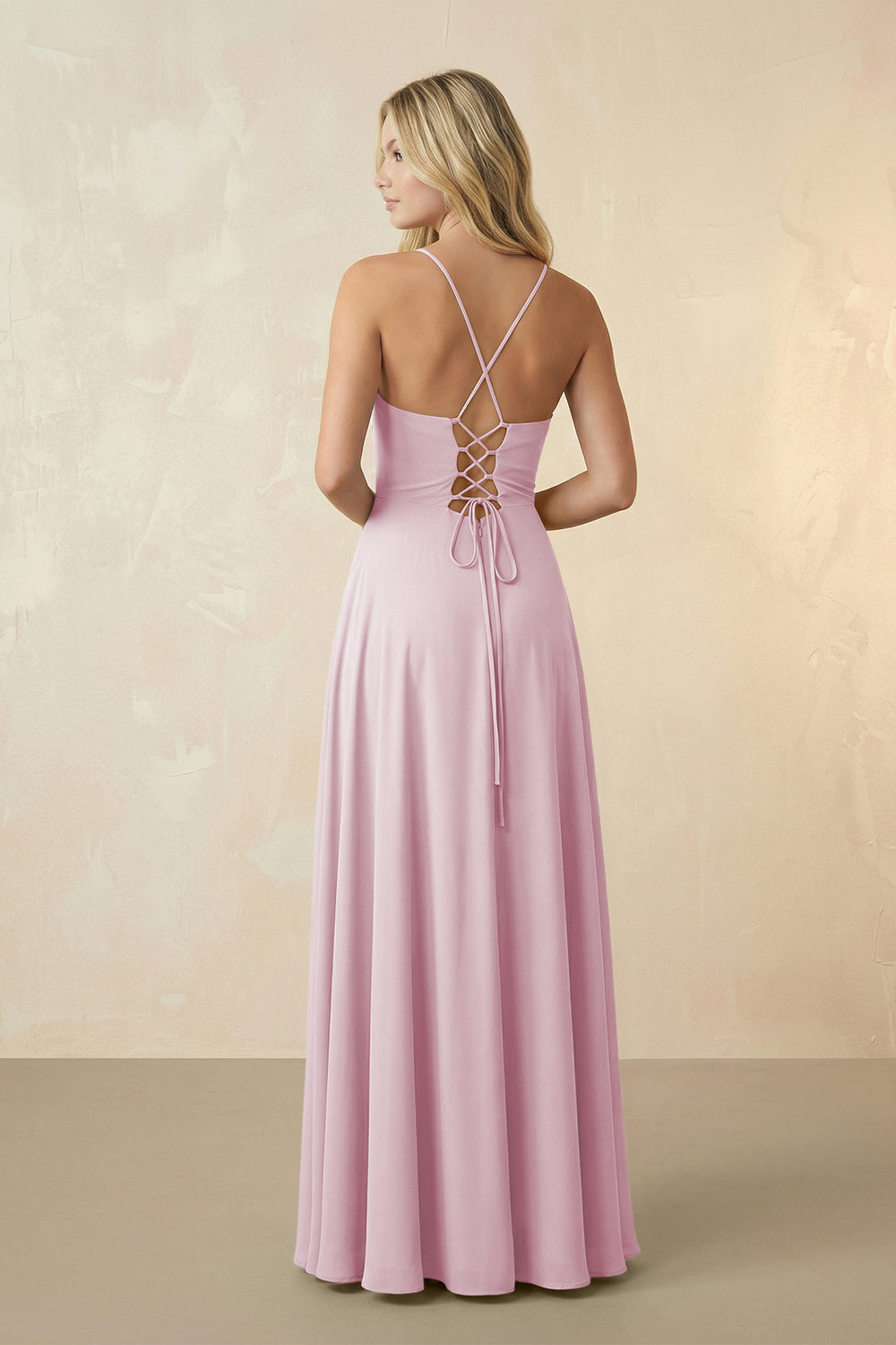 Spaghetti Straps Chiffon A-Line Bridesmaid Dress in Candy Pink