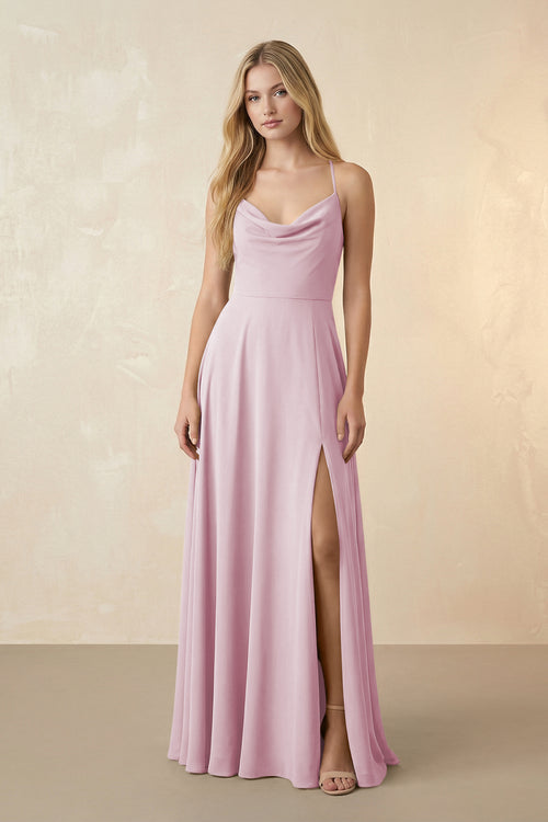 Spaghetti Straps Chiffon A-Line Bridesmaid Dress in Candy Pink | KISSBRIDAL