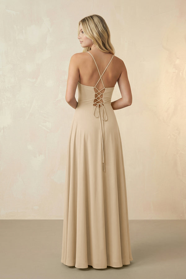 Spaghetti Straps Chiffon A-Line Bridesmaid Dress in Champagne (2) | KISSBRIDAL