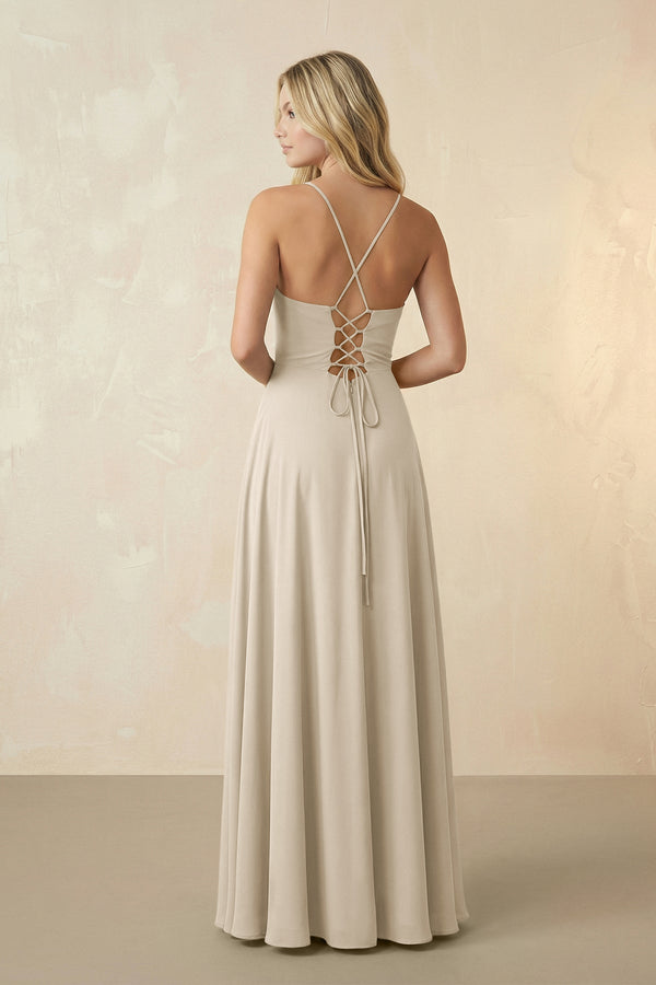 Spaghetti Straps Chiffon A-Line Bridesmaid Dress in Champagne - SHE IS ME BRIDESMAID DRESSES