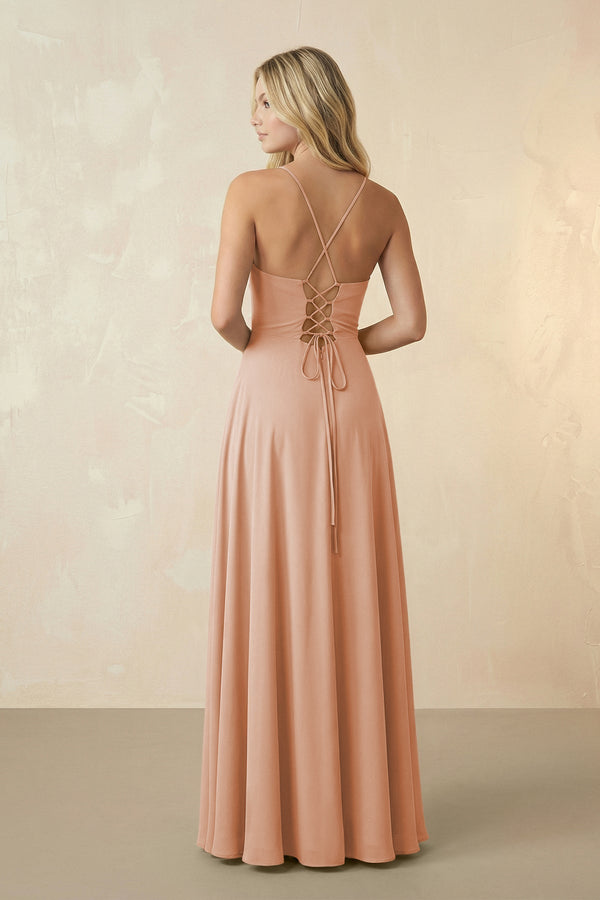 Spaghetti Straps Chiffon A-Line Bridesmaid Dress in Champagne Rose - SHE IS ME BRIDESMAID DRESSES