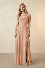 Spaghetti Straps Chiffon A-Line Bridesmaid Dress in Champagne Rose - KISS BRIDAL BRIDESMAID DRESSES