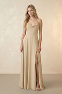 Spaghetti Straps Chiffon A-Line Bridesmaid Dress in Champagne | KISSBRIDAL