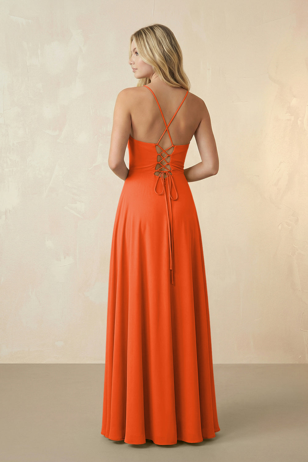 Spaghetti Straps Chiffon A-Line Bridesmaid Dress in Cinnamon