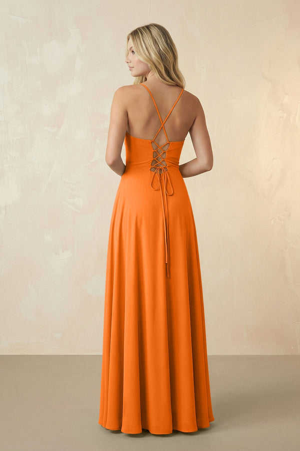 Spaghetti Straps Chiffon A-Line Bridesmaid Dress in Cinnamon - SHE IS ME BRIDESMAID DRESSES