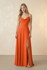 Spaghetti Straps Chiffon A-Line Bridesmaid Dress in Cinnamon | KISSBRIDAL