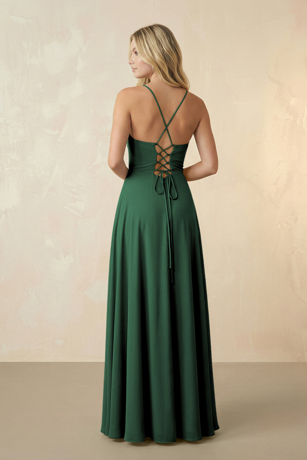 Spaghetti Straps Chiffon A-Line Bridesmaid Dress in Dark Green