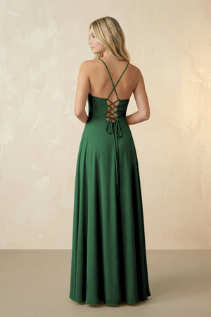 Spaghetti Straps Chiffon A-Line Bridesmaid Dress in Dark Green - SHE IS ME BRIDESMAID DRESSES