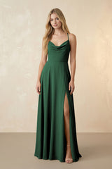 Spaghetti Straps Chiffon A-Line Bridesmaid Dress in Dark Green | KISSBRIDAL