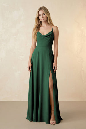 Spaghetti Straps Chiffon A-Line Bridesmaid Dress in Dark Green | KISSBRIDAL