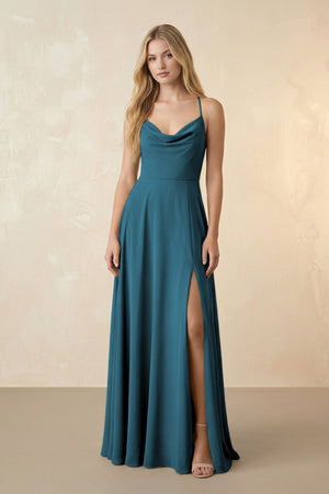 Spaghetti Straps Chiffon A-Line Bridesmaid Dress in Dark Teal - SHE IS ME BRIDESMAID DRESSES