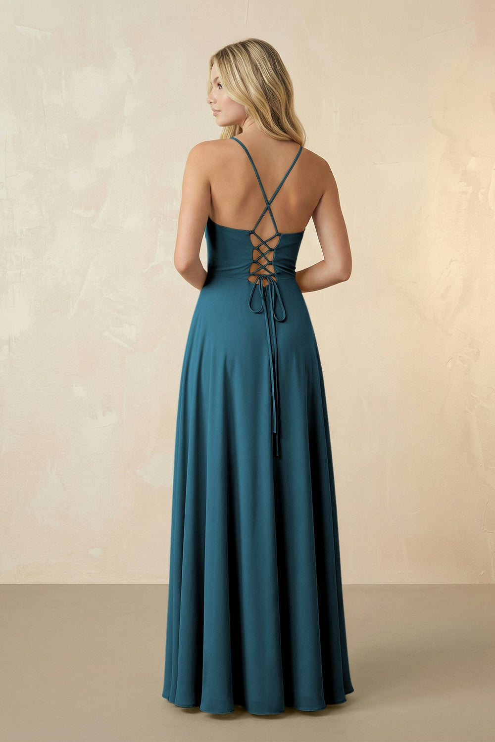 Spaghetti Straps Chiffon A-Line Bridesmaid Dress in Dark Teal - SHE IS ME BRIDESMAID DRESSES