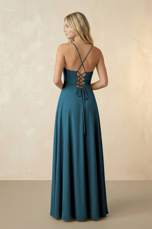 Spaghetti Straps Chiffon A-Line Bridesmaid Dress in Dark Teal - SHE IS ME BRIDESMAID DRESSES