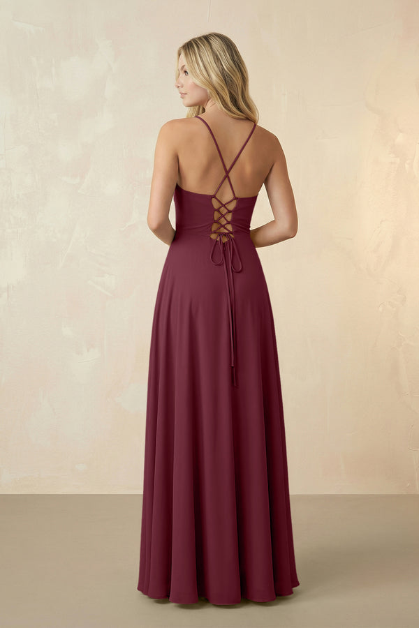 Spaghetti Straps Chiffon A-Line Bridesmaid Dress in Desert Rose (2) | KISSBRIDAL