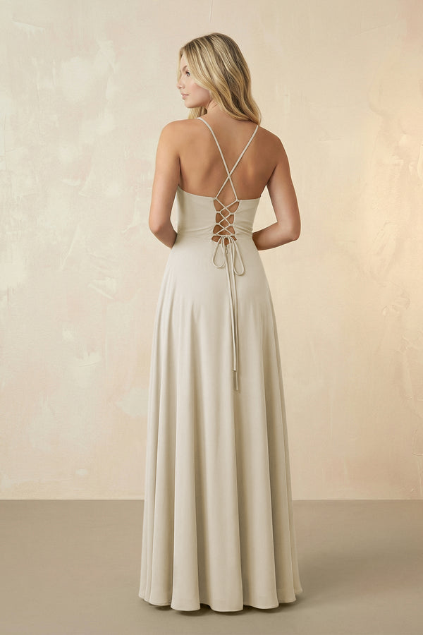 Spaghetti Straps Chiffon A-Line Bridesmaid Dress in Dove Gray - SHE IS ME BRIDESMAID DRESSES
