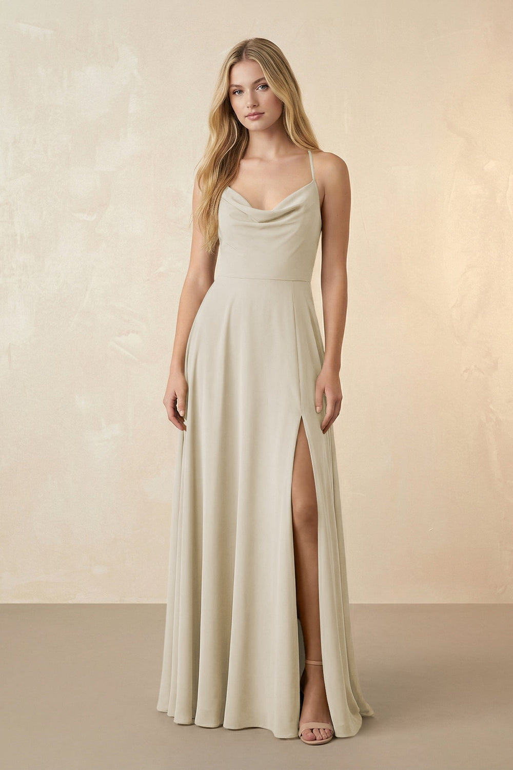 Spaghetti Straps Chiffon A-Line Bridesmaid Dress in Dove Gray - SHE IS ME BRIDESMAID DRESSES