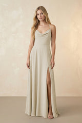 Spaghetti Straps Chiffon A-Line Bridesmaid Dress in Dove Gray - KISS BRIDAL BRIDESMAID DRESSES