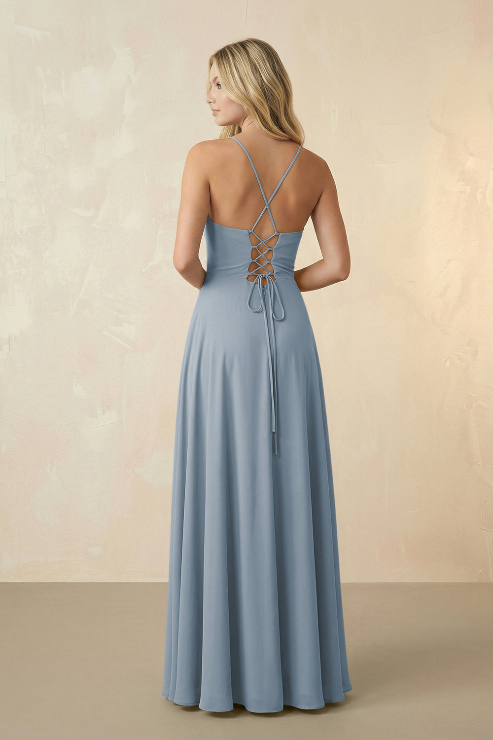 Spaghetti Straps Chiffon A-Line Bridesmaid Dress in Dusty Blue