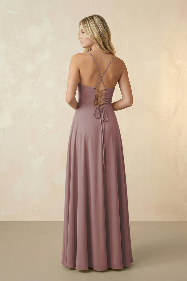Spaghetti Straps Chiffon A-Line Bridesmaid Dress in Dusty Rose (2) | KISSBRIDAL