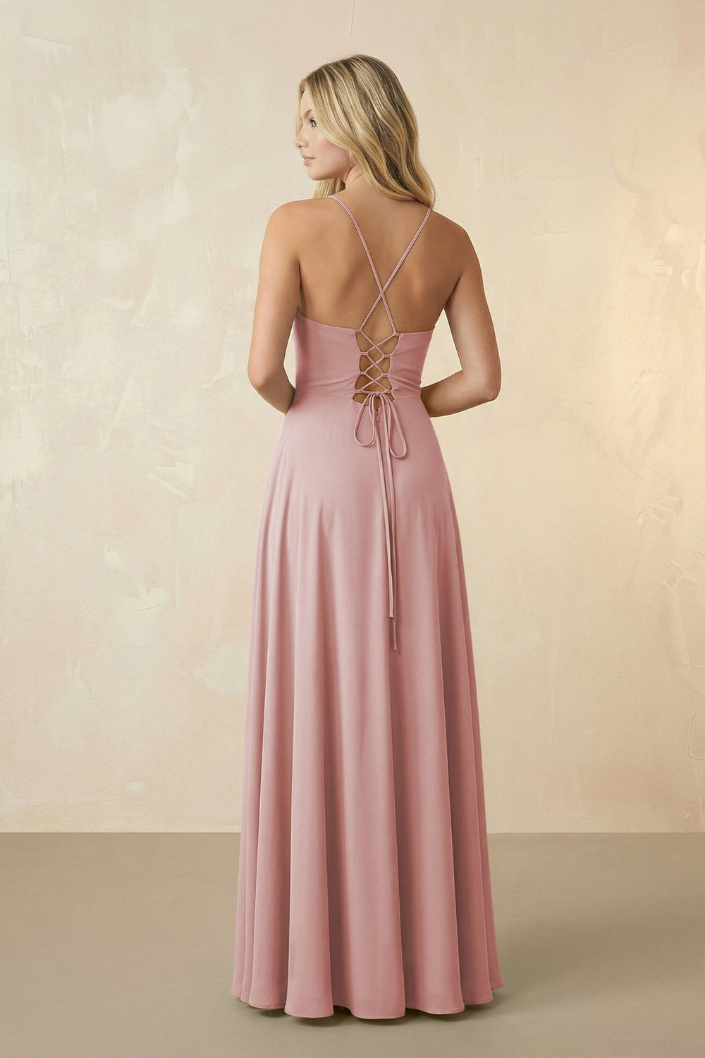 Spaghetti Straps Chiffon A-Line Bridesmaid Dress in Dusty Rose - SHE IS ME BRIDESMAID DRESSES