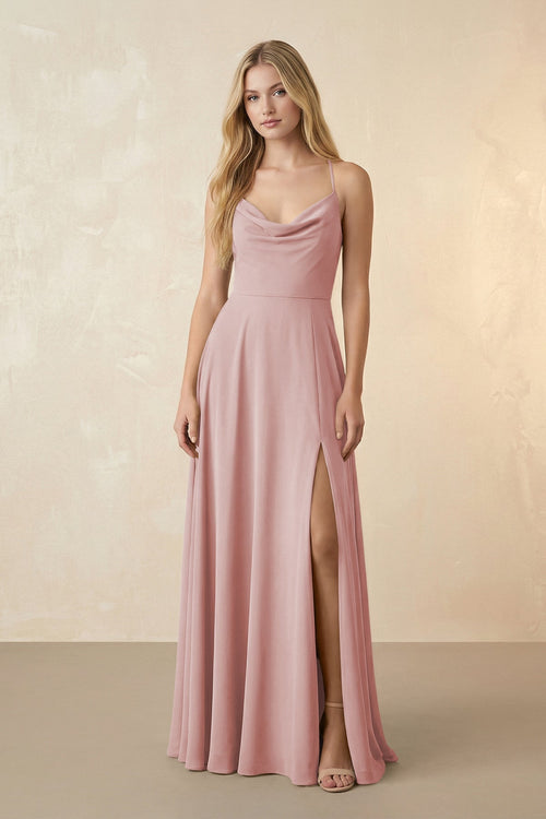 Spaghetti Straps Chiffon A-Line Bridesmaid Dress in Dusty Rose - SHE IS ME BRIDESMAID DRESSES
