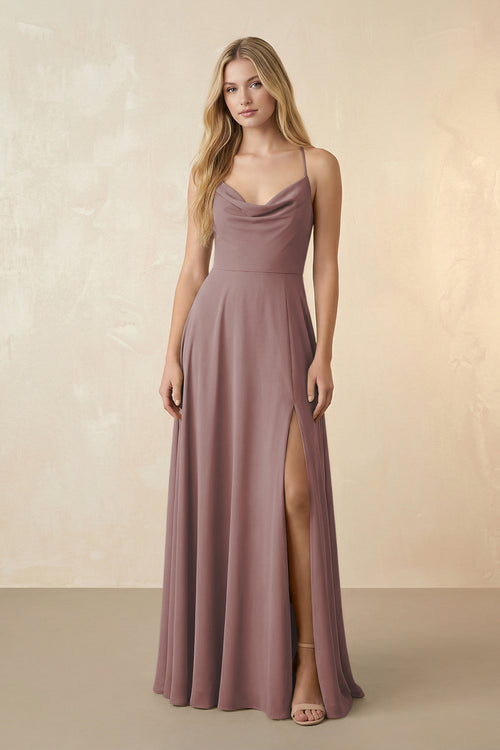Spaghetti Straps Chiffon A-Line Bridesmaid Dress in Dusty Rose | KISSBRIDAL