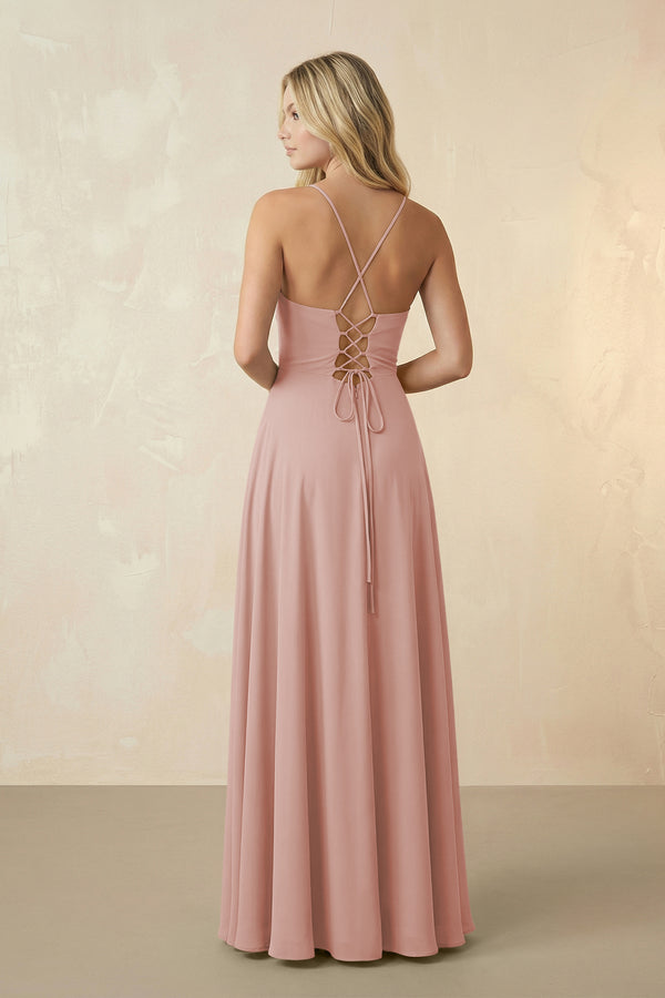 Spaghetti Straps Chiffon A-Line Bridesmaid Dress in English Rose (2) | KISSBRIDAL
