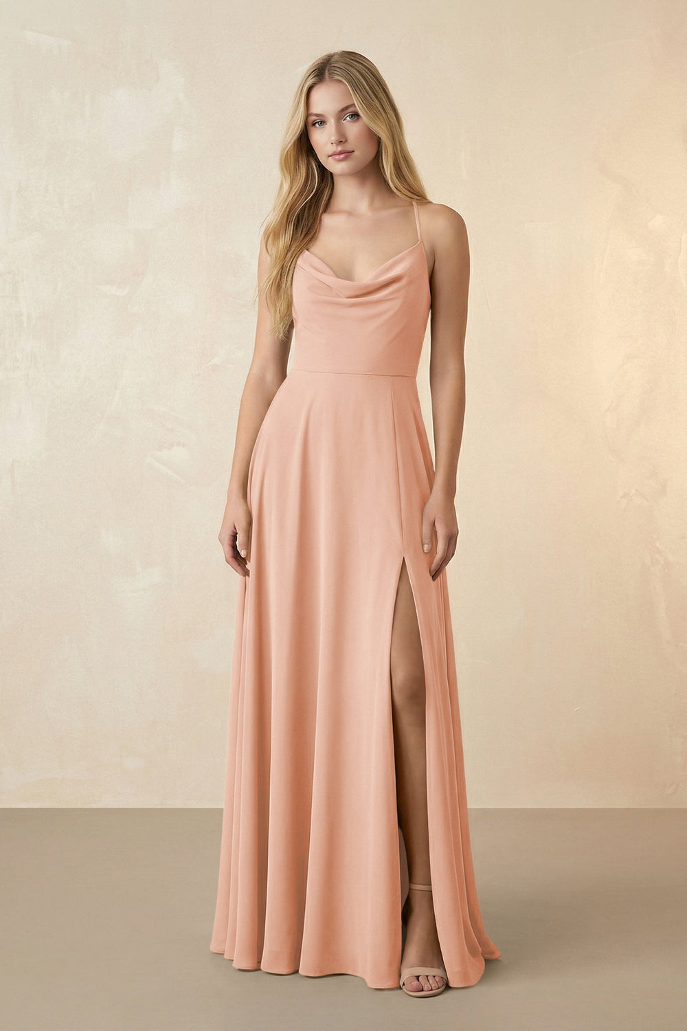 Spaghetti Straps Chiffon A-Line Bridesmaid Dress in English Rose - KISS BRIDAL BRIDESMAID DRESSES