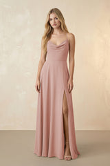 Spaghetti Straps Chiffon A-Line Bridesmaid Dress in English Rose | KISSBRIDAL