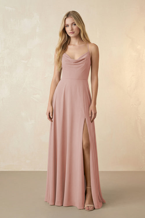 Spaghetti Straps Chiffon A-Line Bridesmaid Dress in English Rose | KISSBRIDAL