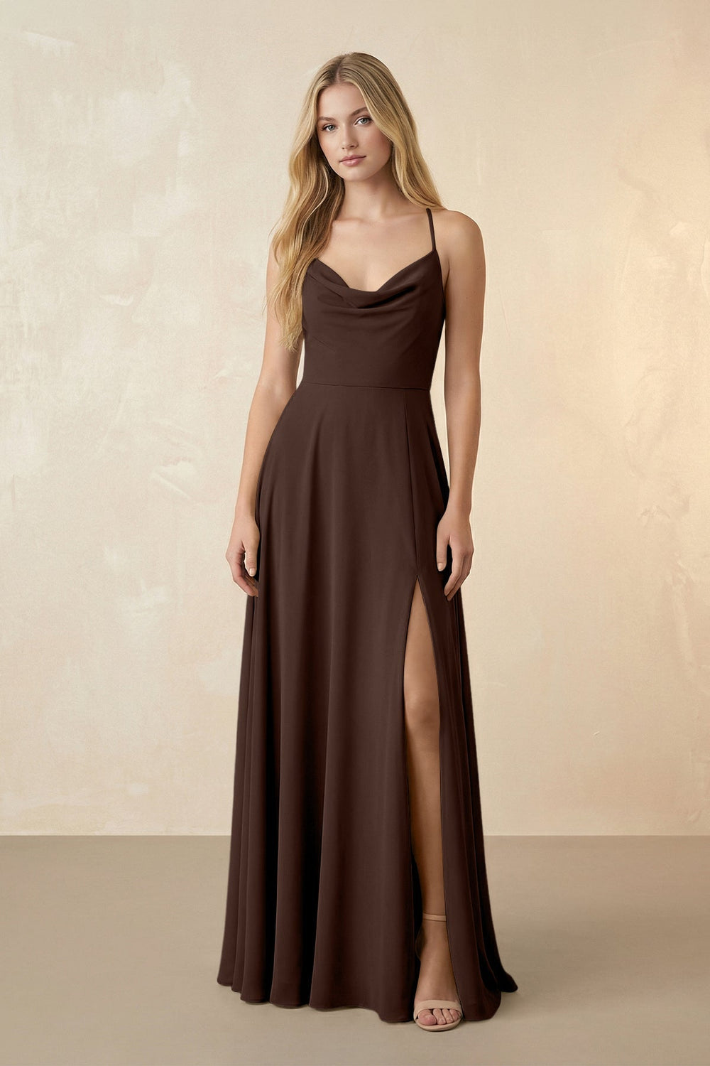Spaghetti Straps Chiffon A-Line Bridesmaid Dress in Espresso - SHE IS ME BRIDESMAID DRESSES