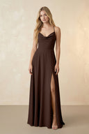 Spaghetti Straps Chiffon A-Line Bridesmaid Dress in Espresso - SHE IS ME BRIDESMAID DRESSES