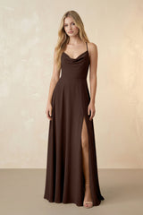 Spaghetti Straps Chiffon A-Line Bridesmaid Dress in Espresso - KISS BRIDAL BRIDESMAID DRESSES