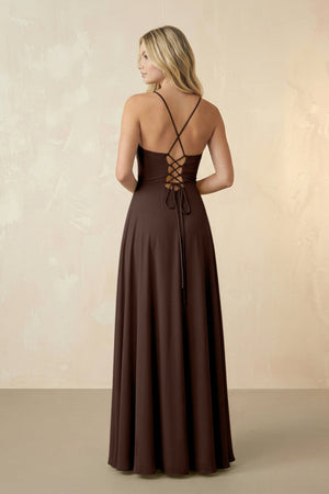 Spaghetti Straps Chiffon A-Line Bridesmaid Dress in Espresso - SHE IS ME BRIDESMAID DRESSES