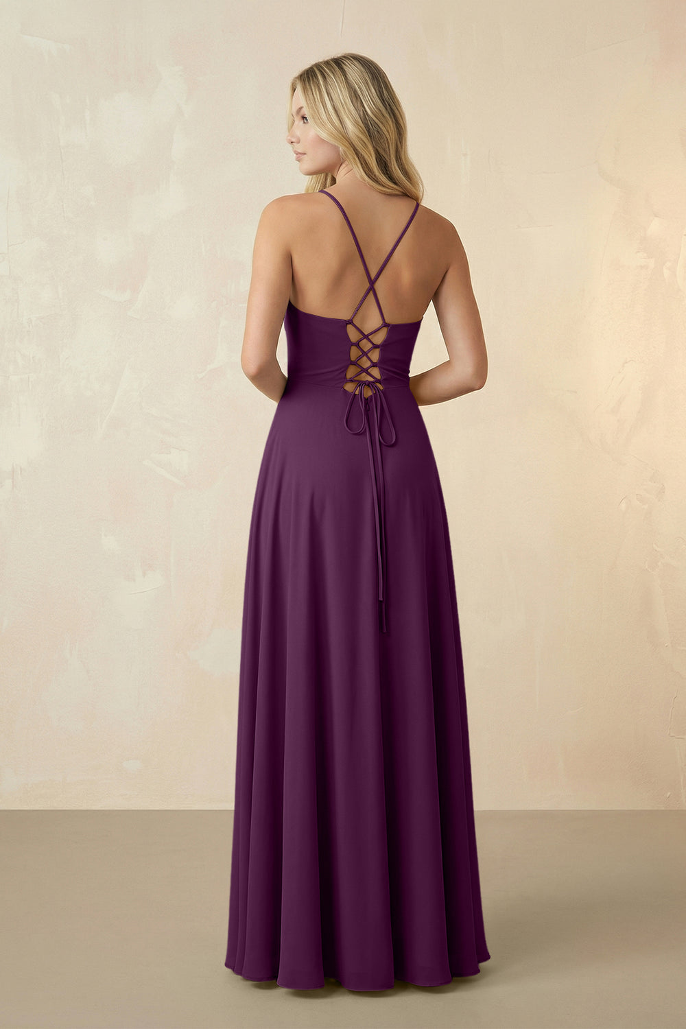 Spaghetti Straps Chiffon A-Line Bridesmaid Dress in Fig