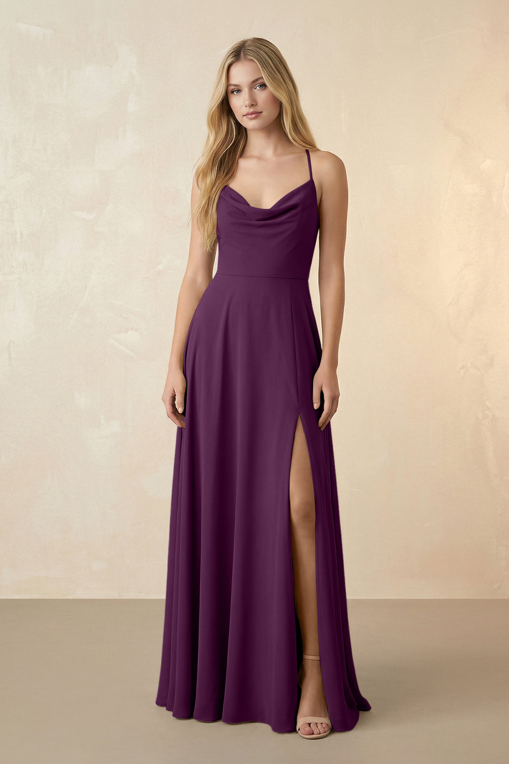 Spaghetti Straps Chiffon A-Line Bridesmaid Dress in Fig
